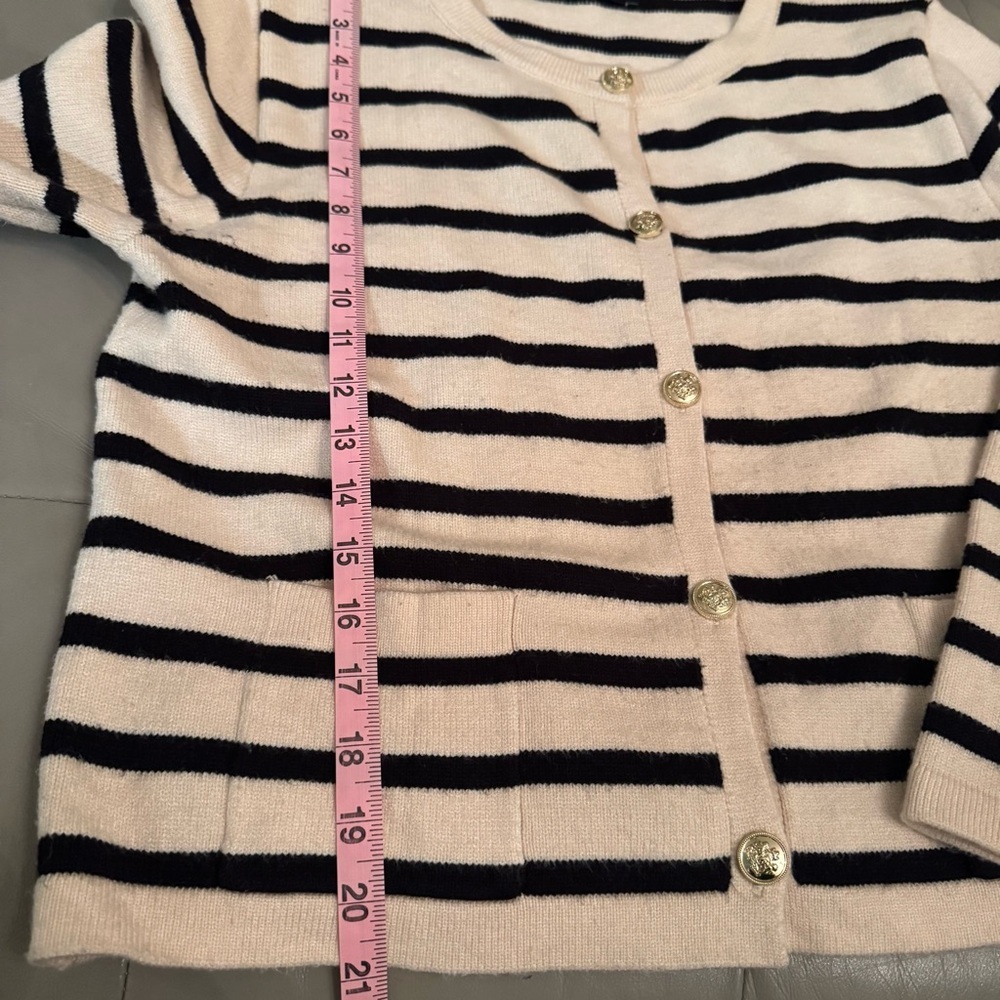 Striped Knit Cardigan with Gold Buttons - Apricot and Black - Picture 8 of 12